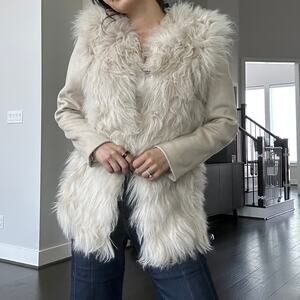 Yves salomon mid length lamb fur coat Cream